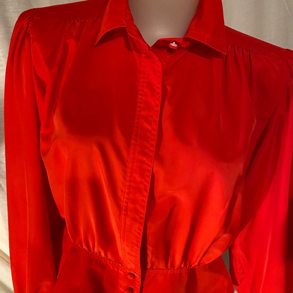Josephine Red Long Sleeves Buttoned Front Blouse